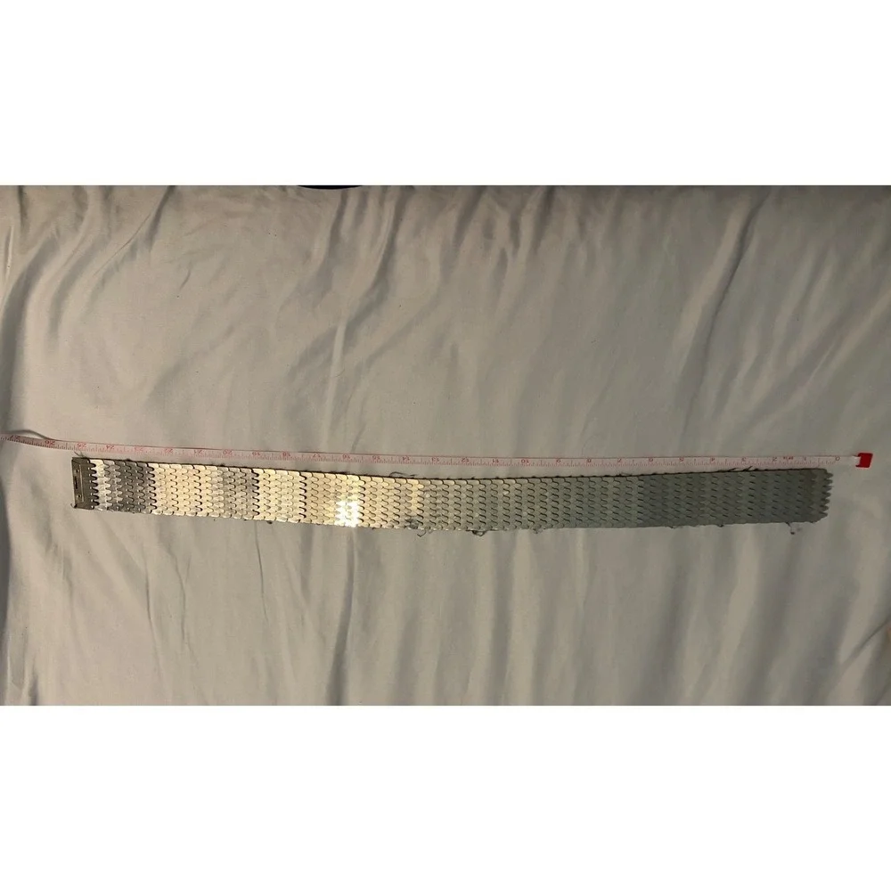 Vintage Metallic Scale Stretch Belt Silver Mermaid Disco Glam Cinch 25in